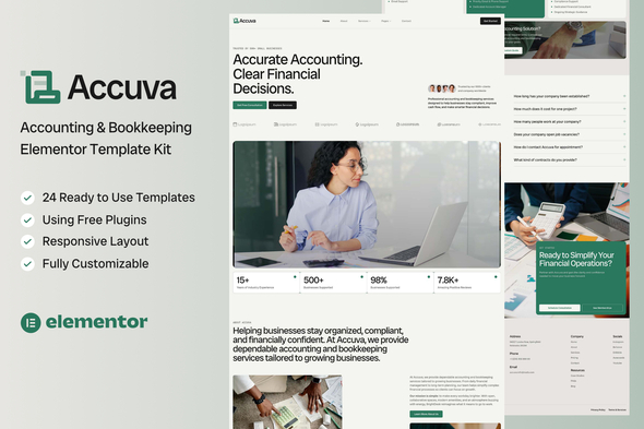 Accuva - Accounting & Bookkeeping Service Elementor Template — Elementor template kit cover