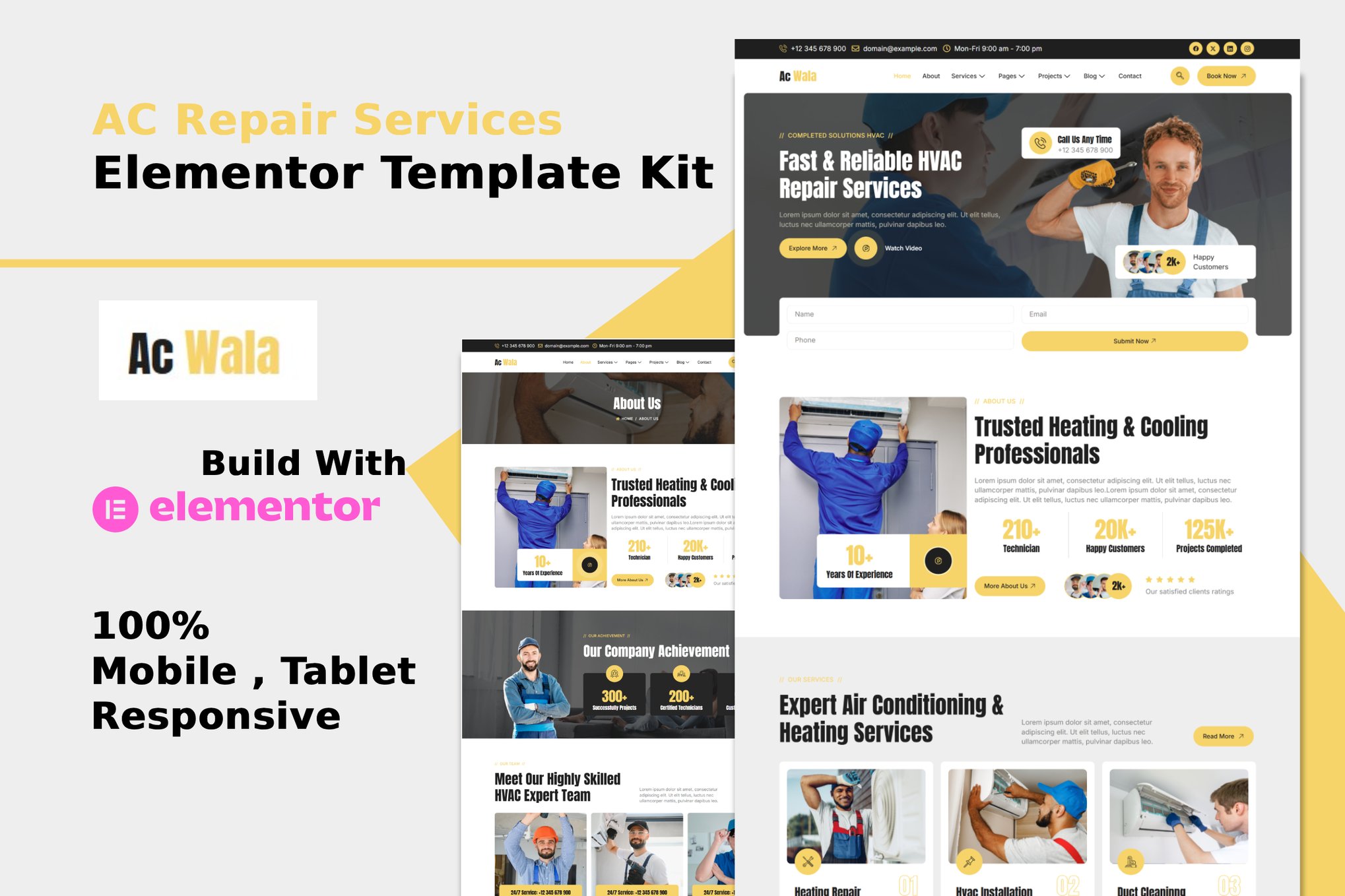AcWala - Air Conditioner & HVAC Repair Elementor Template — Elementor template kit cover