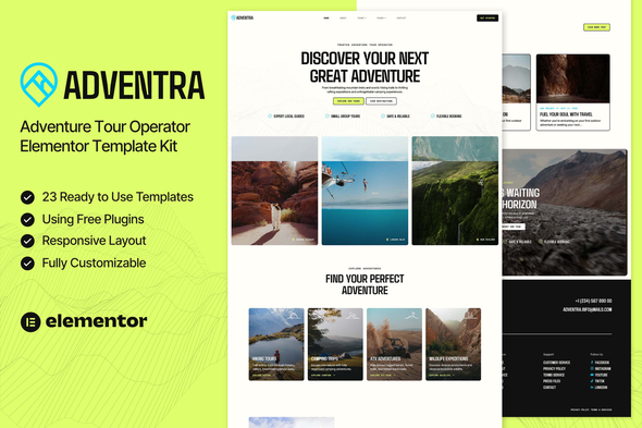 Adventra - Adventure Tour Operator Elementor Template — Elementor template kit cover