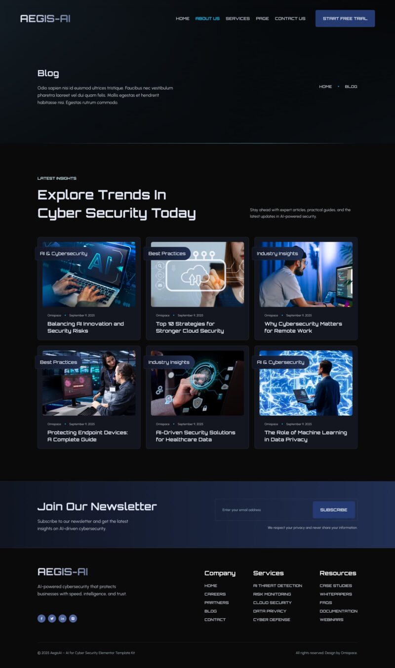 Blog — Aegis – AI for Cyber Security Elementor Template