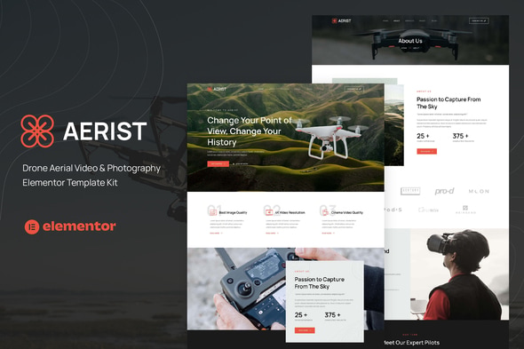 Aerist - Drone Aerial Video & Photography Elementor Template — Elementor template kit cover