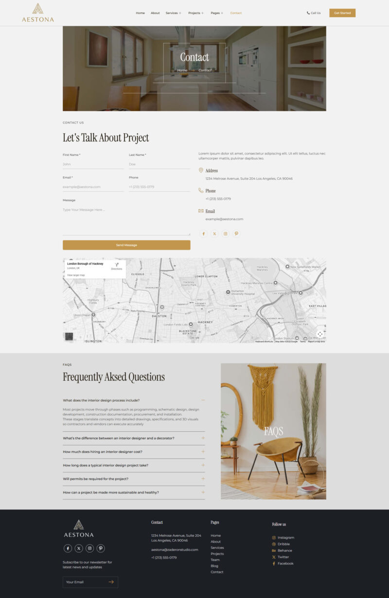 Contact — Aestona - Interior Design & Architecture Elementor Template