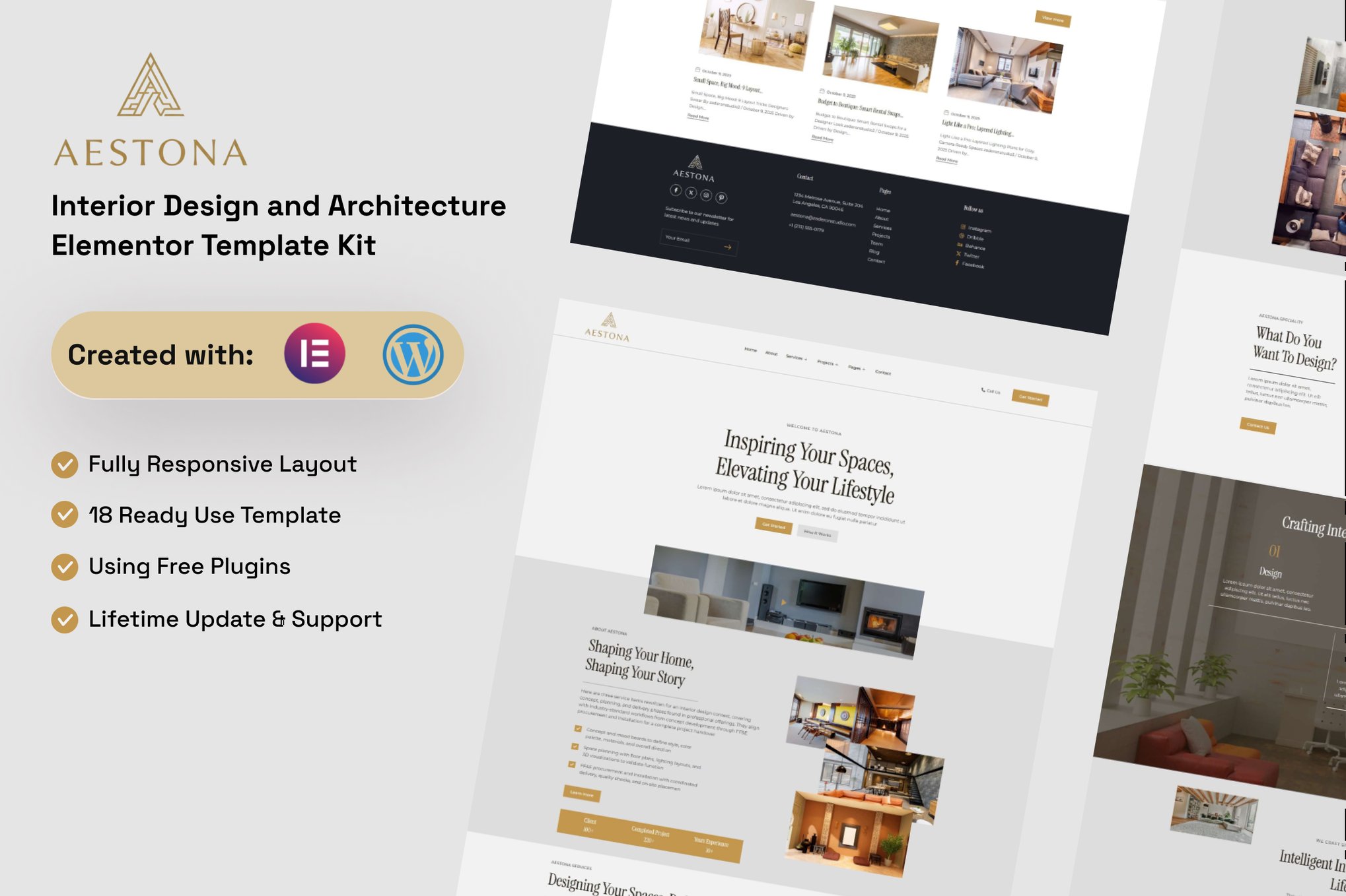 Aestona - Interior Design & Architecture Elementor Template — Elementor template kit cover