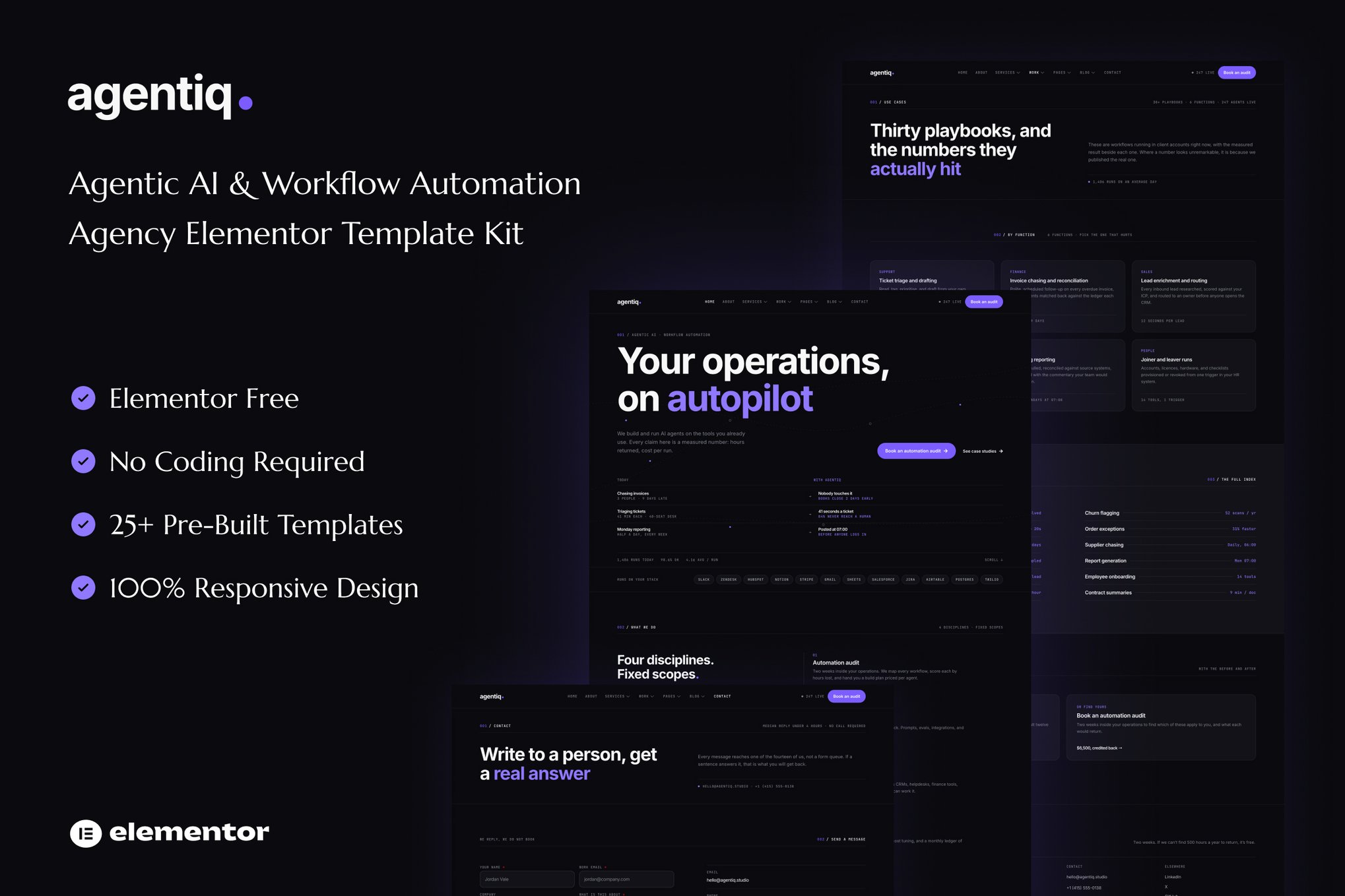 Agentiq - Agentic AI & Workflow Automation Agency Elementor Template — Elementor template kit cover