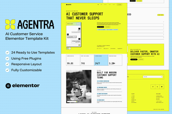 Agentra – AI Customer Service Elementor Template — Elementor template kit cover