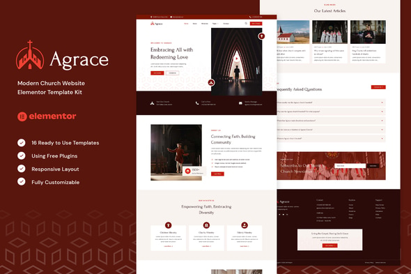 Agrace - Modern Church Website Elementor Template — Elementor template kit cover