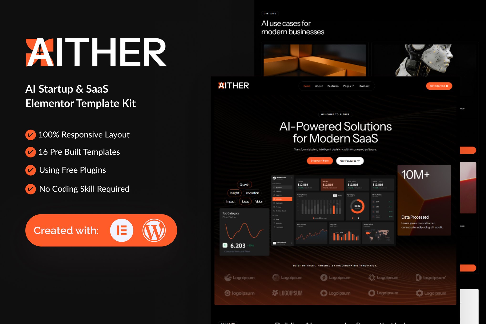Aither - AI Startup & SaaS Elementor Template — Elementor template kit cover
