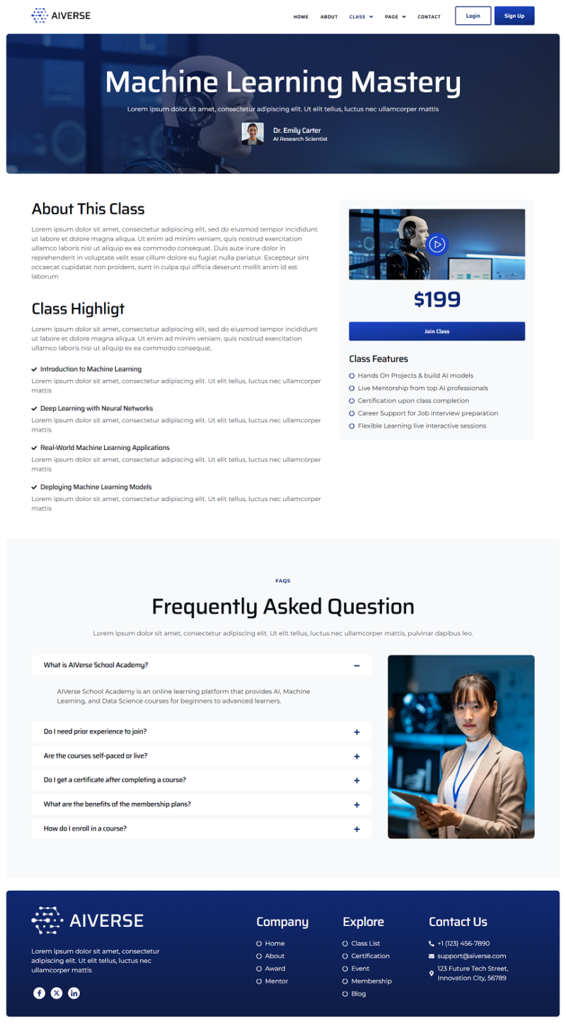 Class Detail — AIVerse - AI School Academy Elementor Template