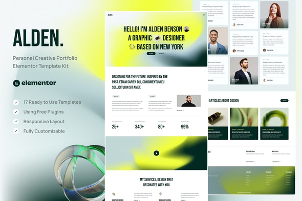 Alden - Personal Creative Portfolio Elementor Template — Elementor template kit cover