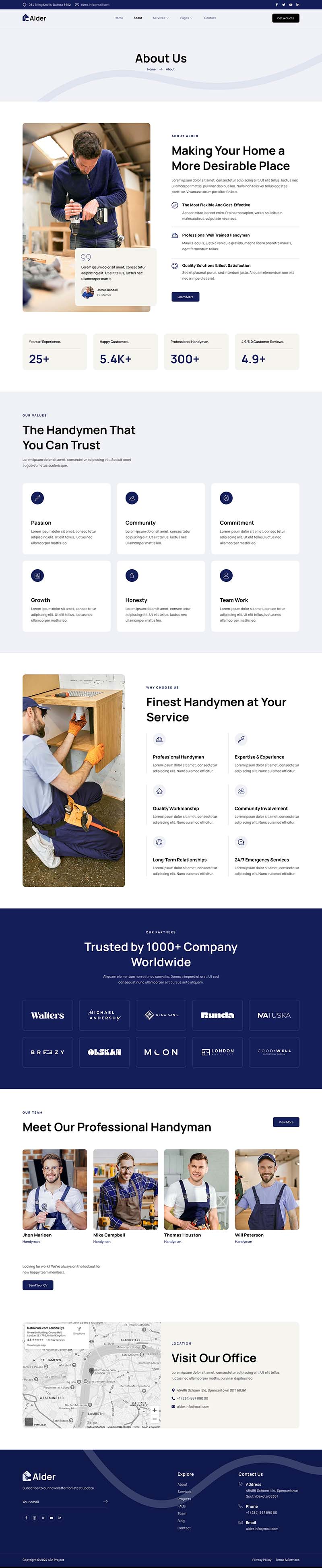 About — Alder - Handyman & Repair Service Elementor Template