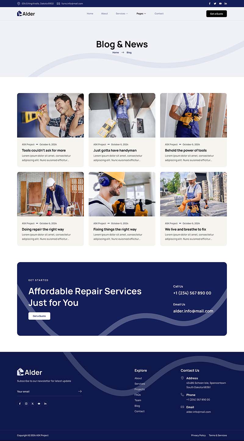 Blog — Alder - Handyman & Repair Service Elementor Template