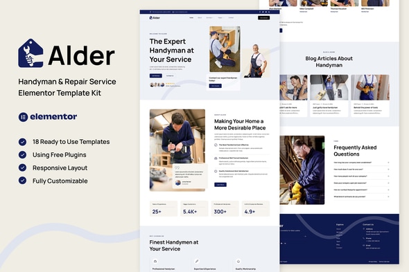 Alder - Handyman & Repair Service Elementor Template — Elementor template kit cover