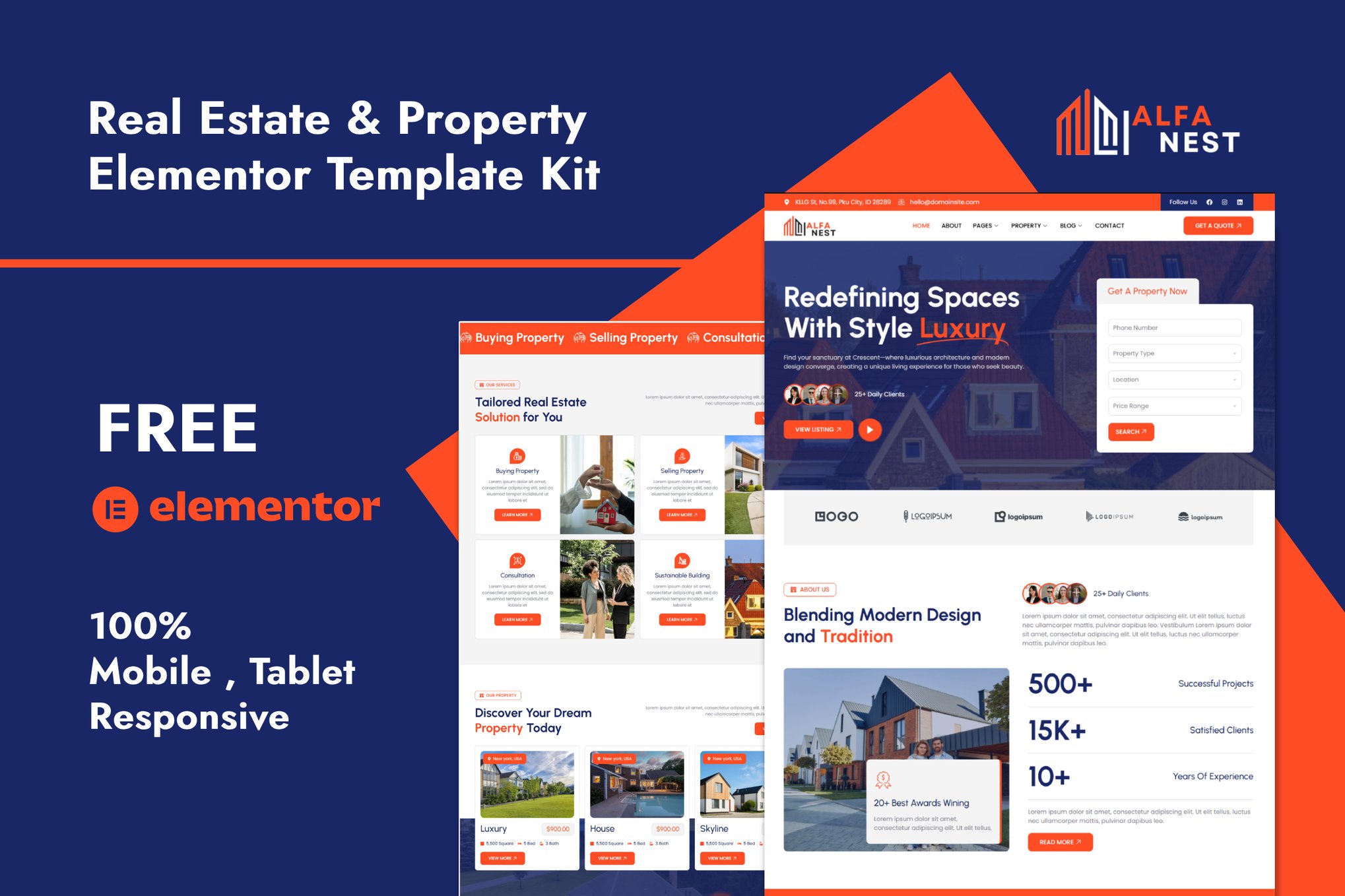 Alfanest - Real Estate & Property Elementor Template — Elementor template kit cover