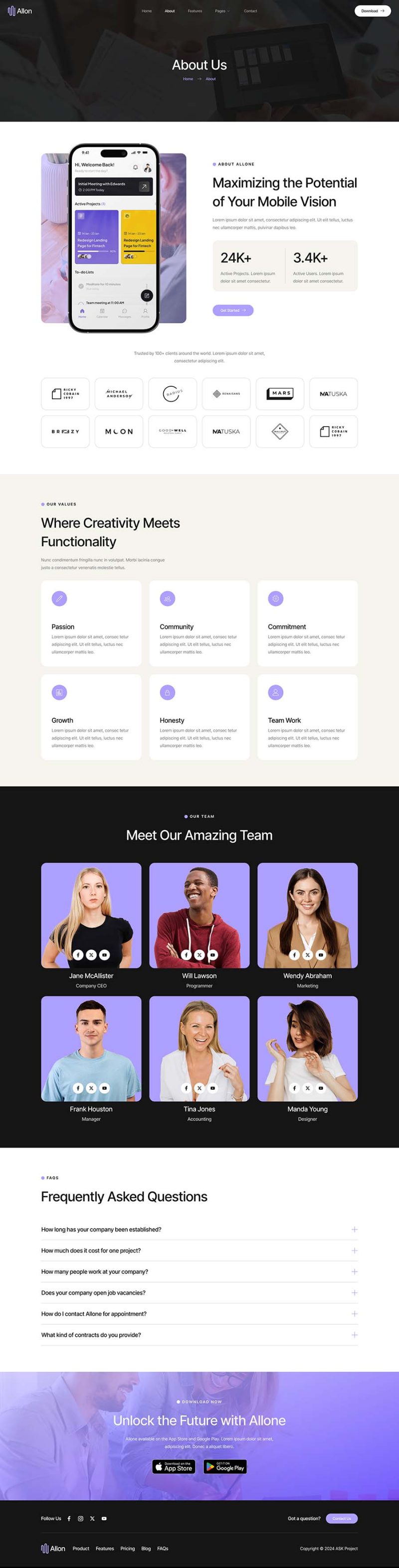 About — Allon - Mobile App & Startup Showcase Elementor Template