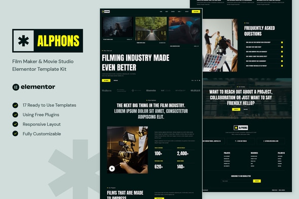 Alphons - Film Maker & Movie Studio Elementor Template — Elementor template kit cover