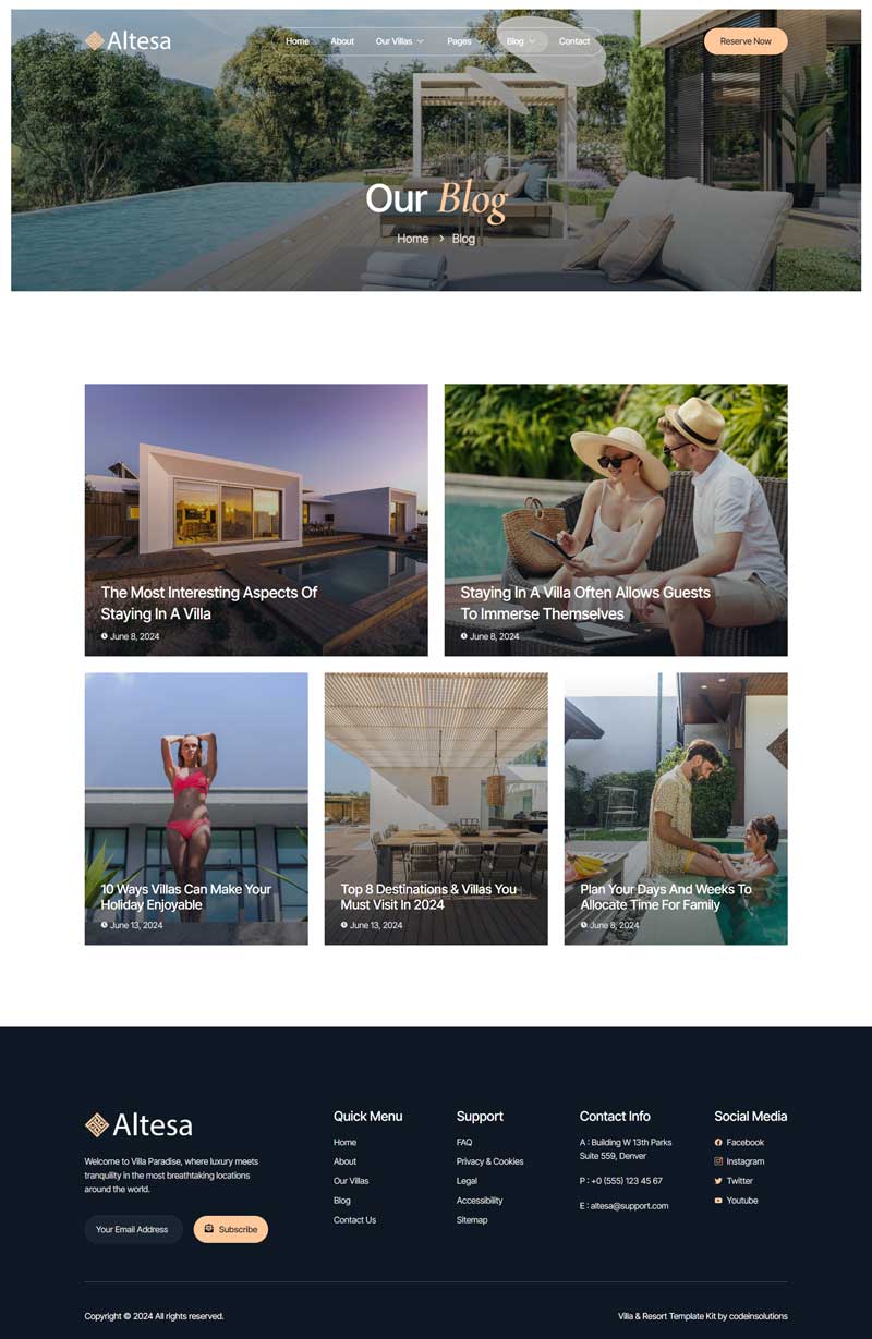 Blog — Altesa - Villa & Resort Elementor Template