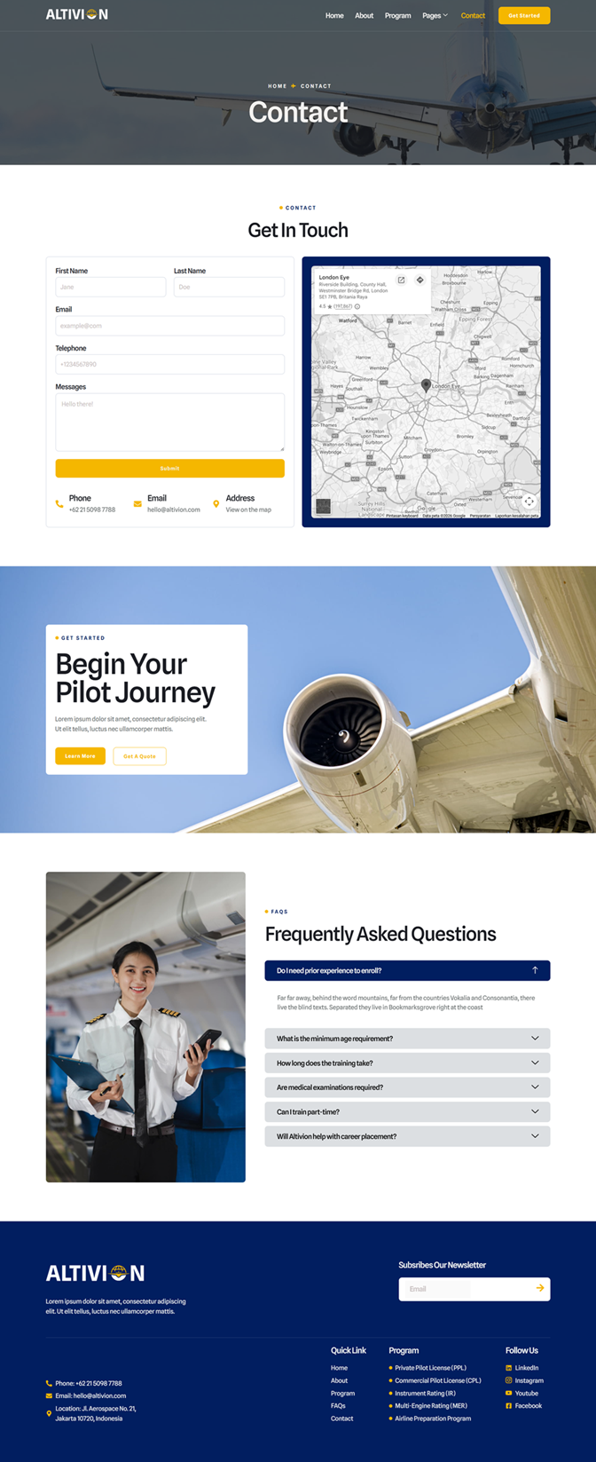 Contact — Altivion - Aviation & Flight School Elementor Template