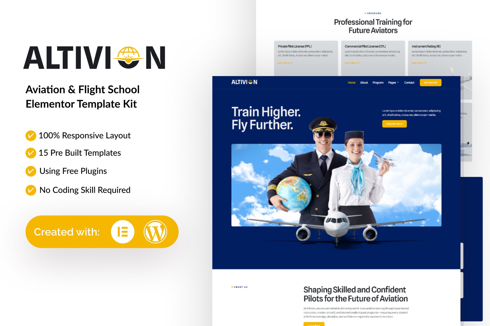 Altivion - Aviation & Flight School Elementor Template — Elementor template kit cover