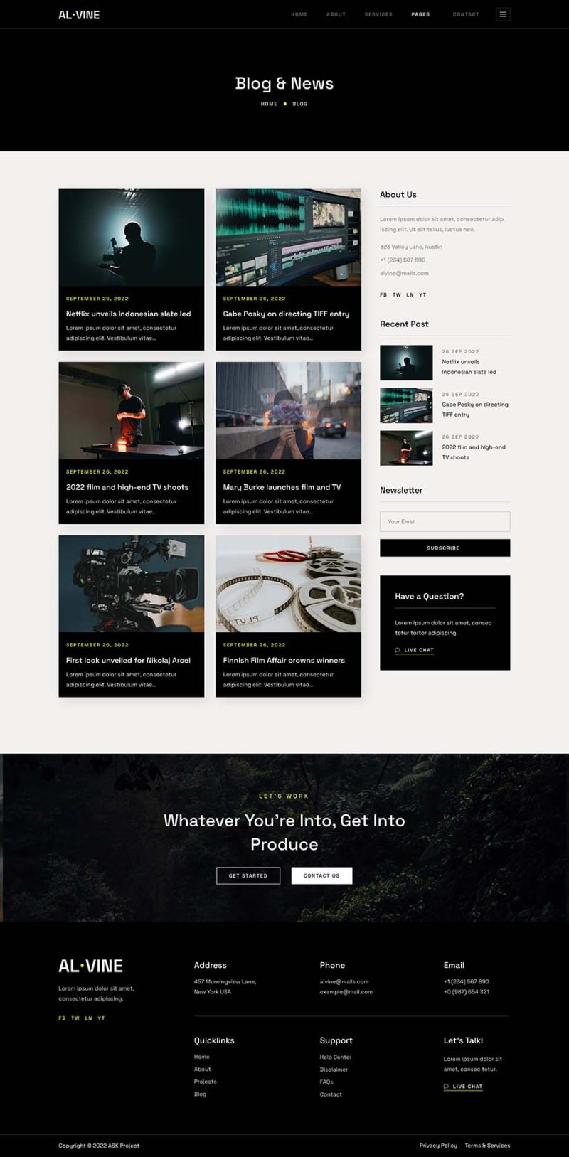Blog — Alvine - Film & Video Production Service Elementor Template