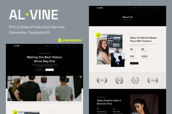 Alvine - Film & Video Production Service Elementor Template — Elementor template kit cover