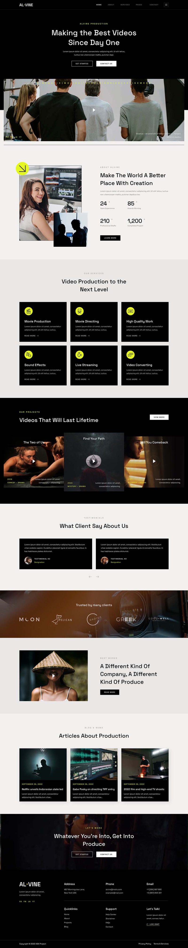 Home — Alvine - Film & Video Production Service Elementor Template
