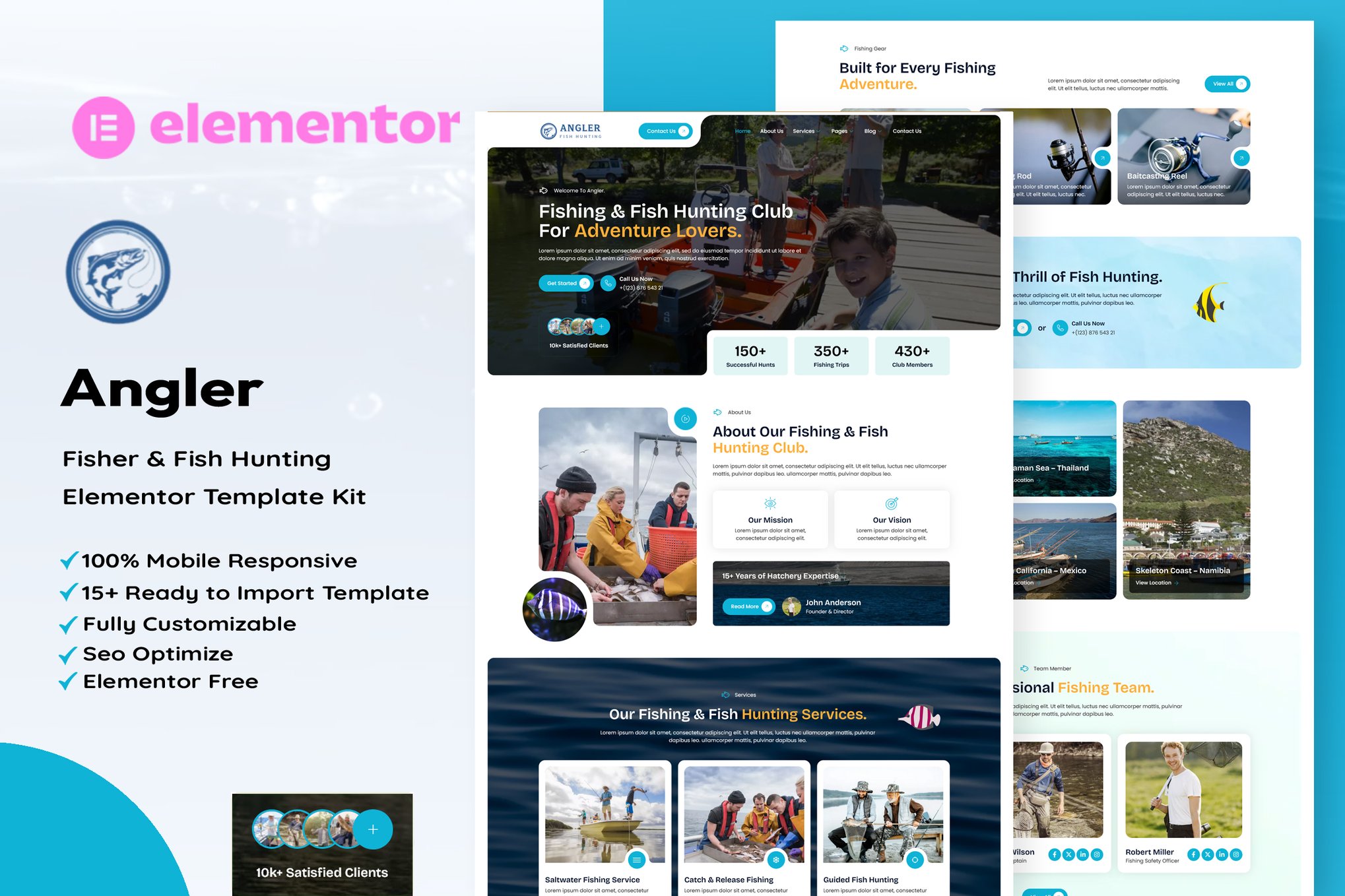 Angler - Fishing & Fish Hunting Elementor Template — Elementor template kit cover