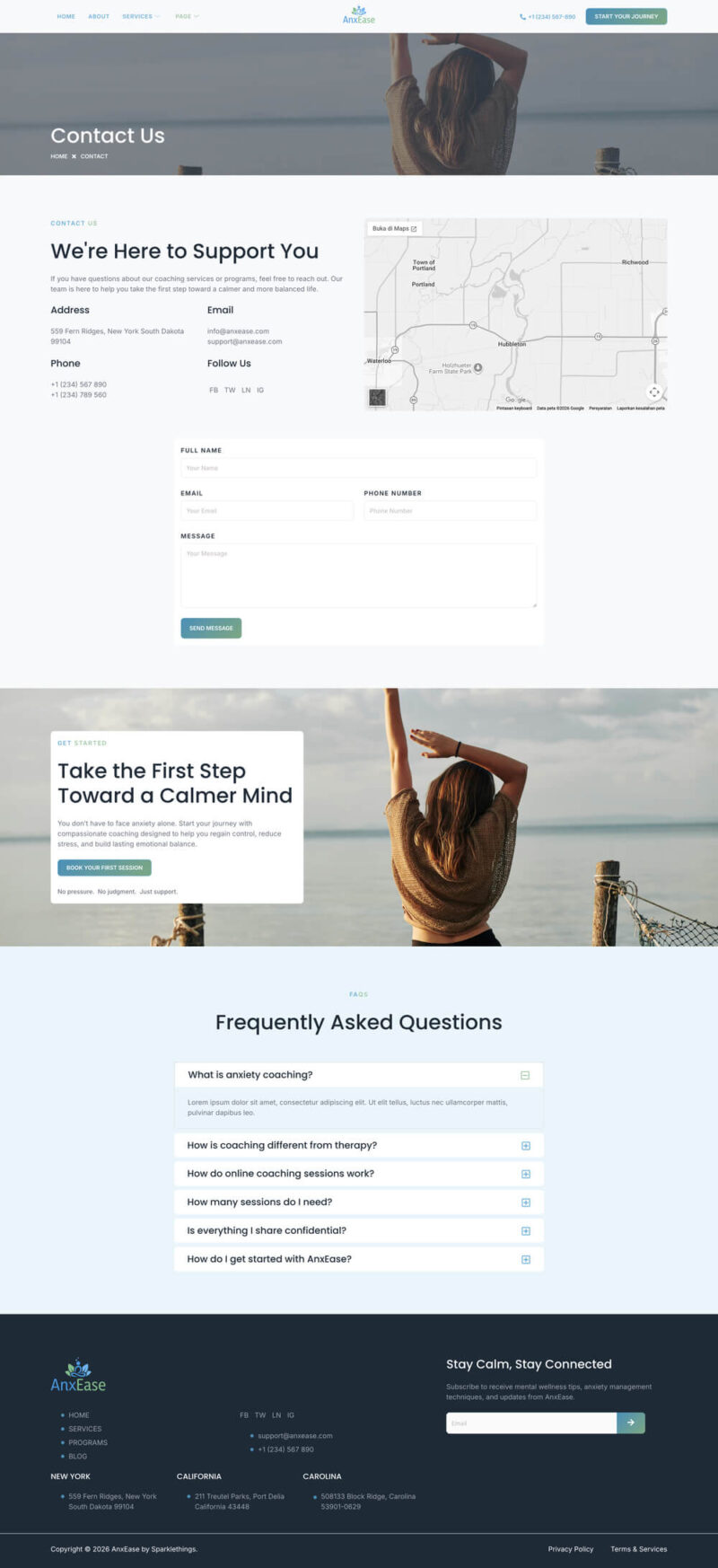Contact — AnxEase - Anxiety Life Coach Elementor Template
