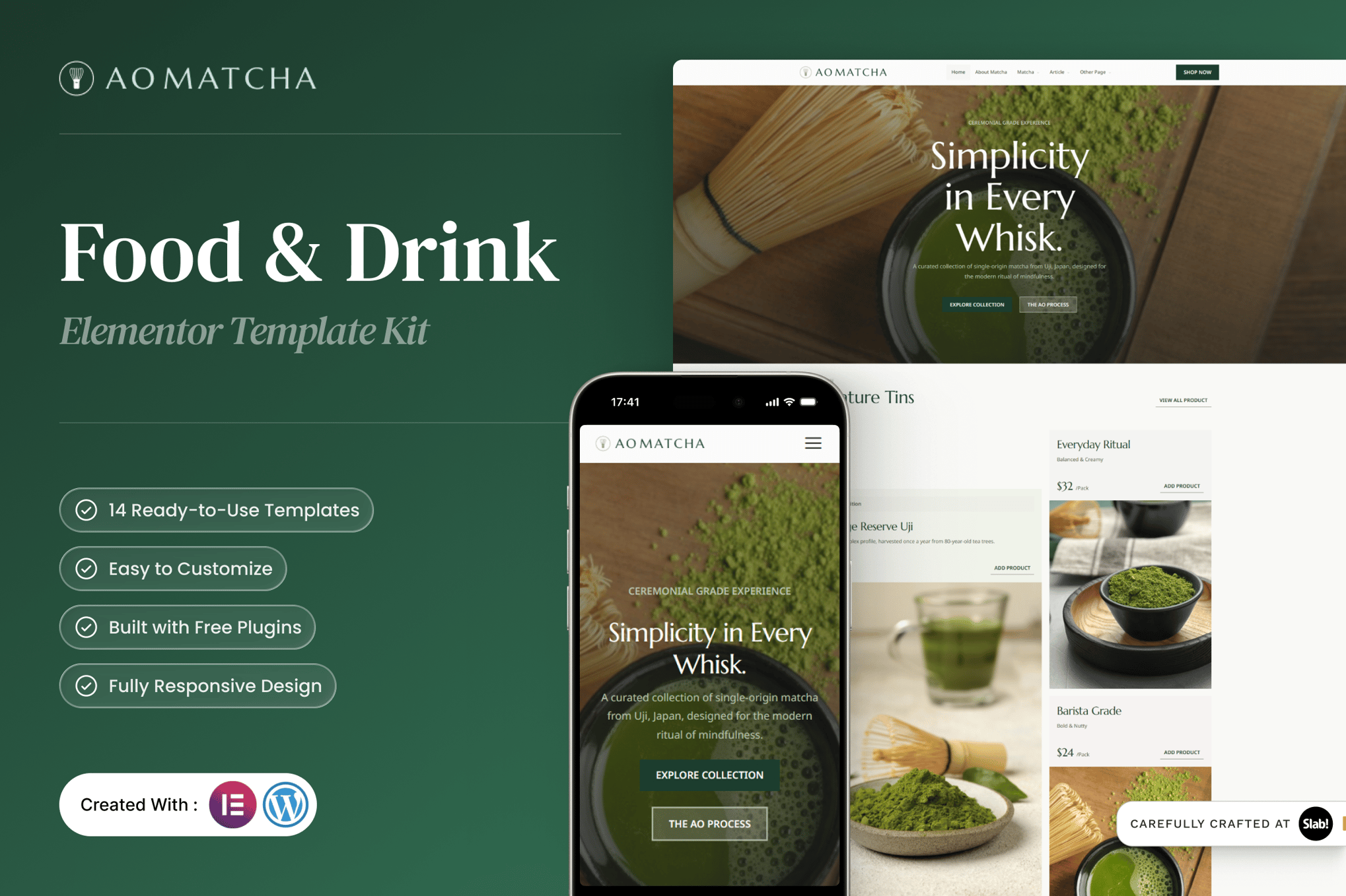AOMatcha - Food & Drink Elementor Template — Elementor template kit cover