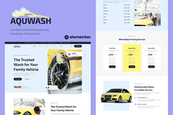 Aquwash - Car Wash and Detailing Service Elementor Template — Elementor template kit cover