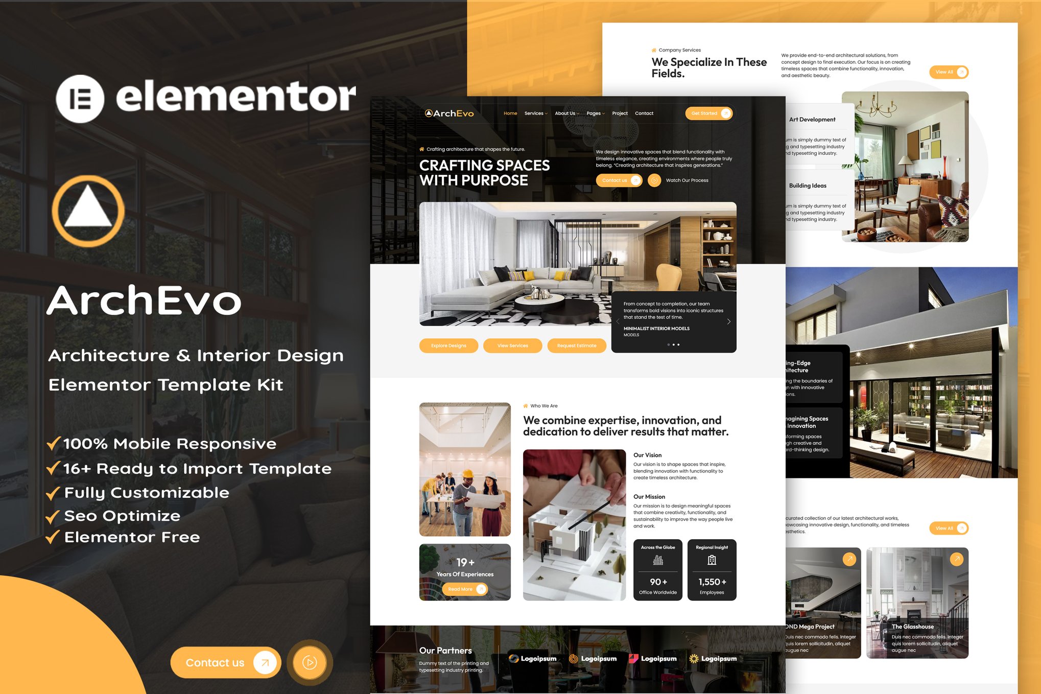 ArchEvo - Architecture & Interior Design Elementor Template — Elementor template kit cover