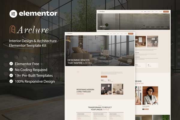 Arclure - Interior Design & Architecture Elementor Template — Elementor template kit cover