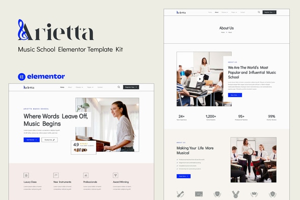 Arietta - Music School Elementor Template — Elementor template kit cover