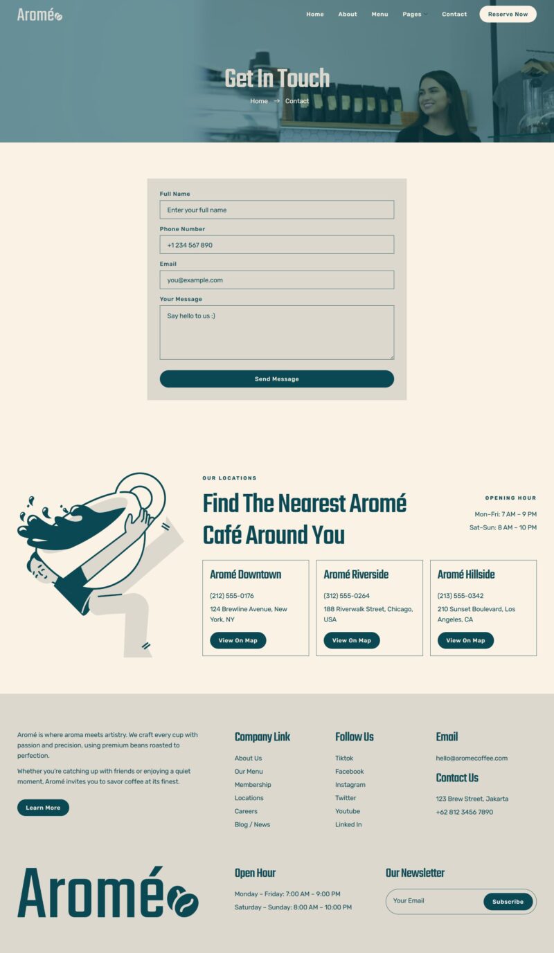 Contact Us — Arome - Coffee Shop & Cafe Elementor Template