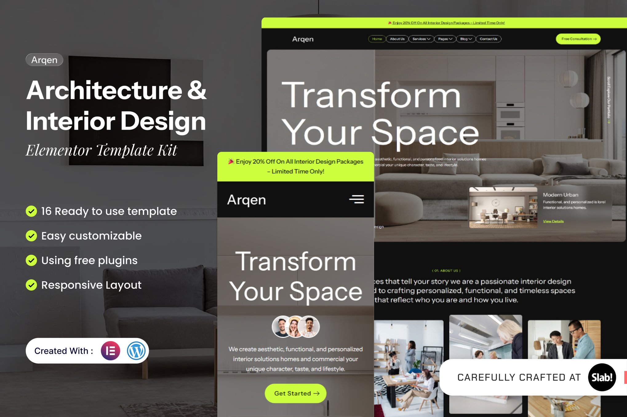 Arqen - Architecture & Interior Design Elementor Template — Elementor template kit cover