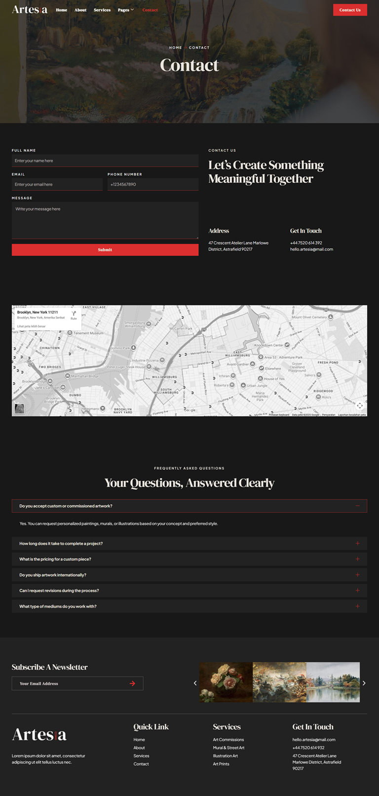 Contact — Artesia - Painting & Artist Elementor Template
