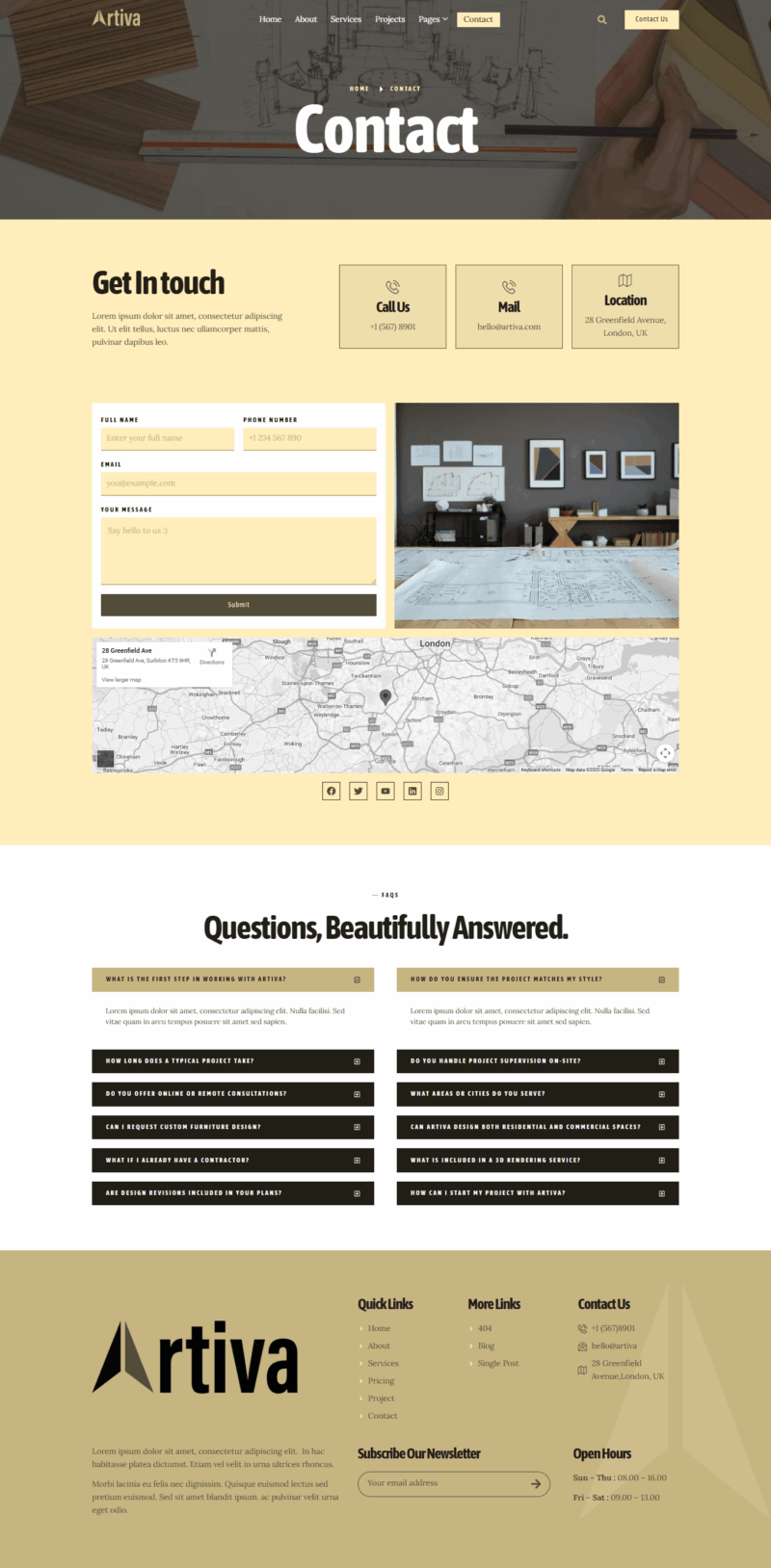 Contact — Artiva - Interior Design & Architecture Elementor Template