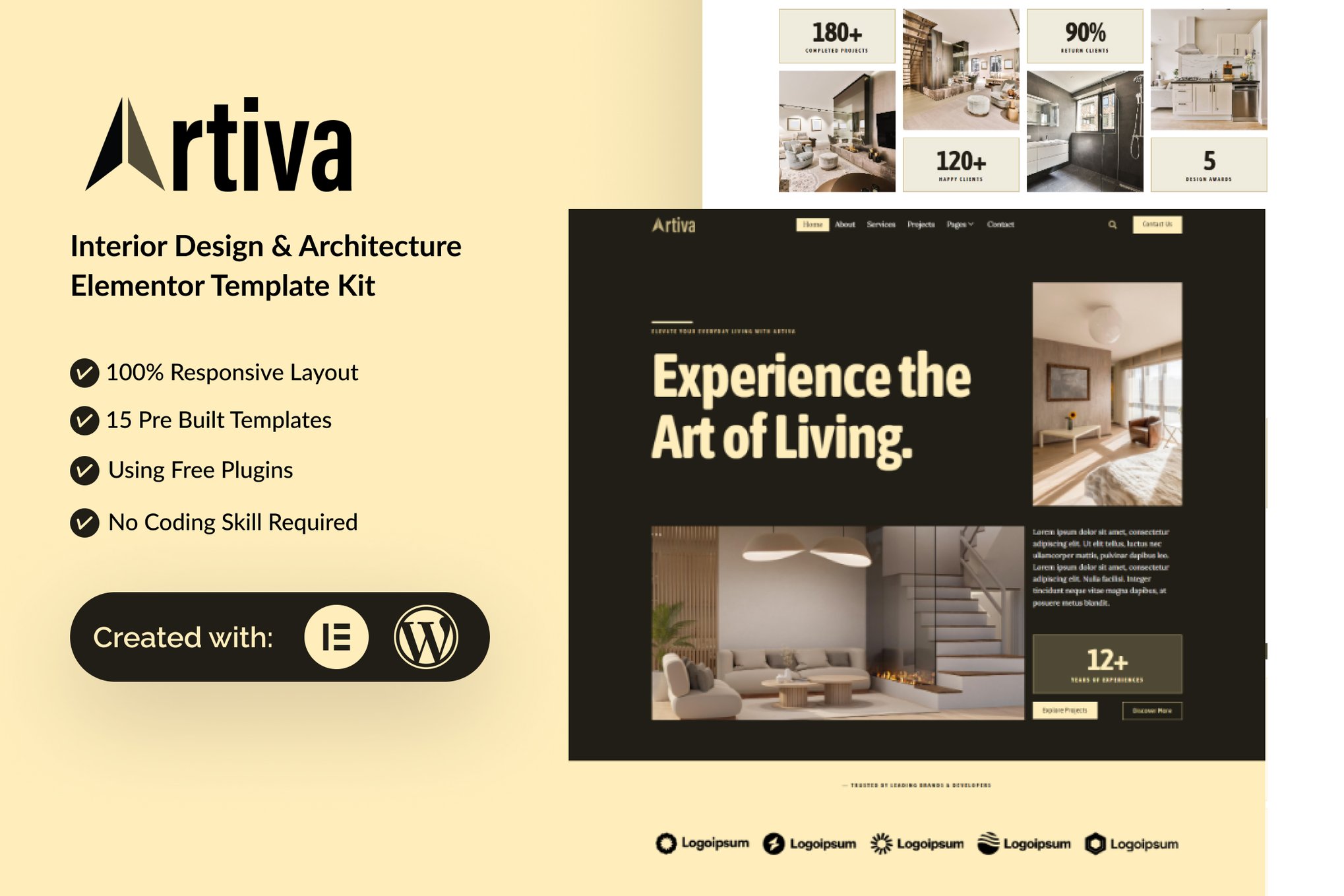 Artiva - Interior Design & Architecture Elementor Template — Elementor template kit cover