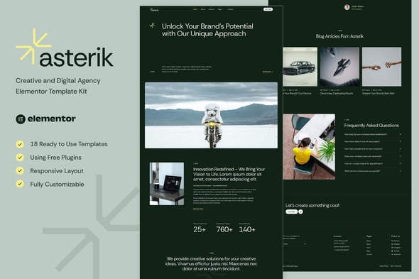 Asterik - Creative & Digital Agency Elementor Template — Elementor template kit cover