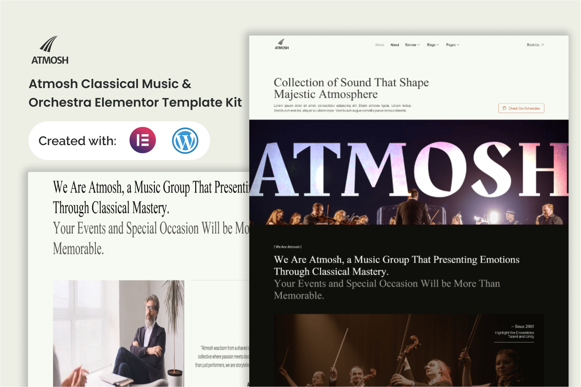 Atmosh - Classical Music & Orchestra Elementor Template — Elementor template kit cover