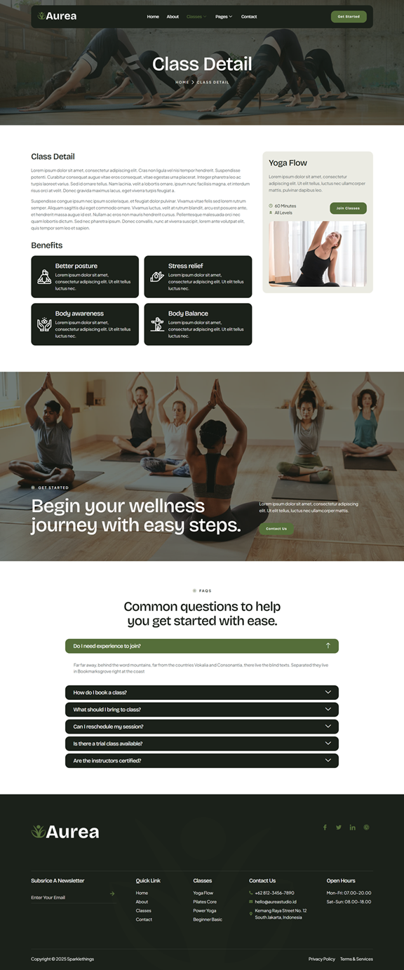 Class Detail — Aurea - Yoga Studio & Fitness Designer Elementor Template