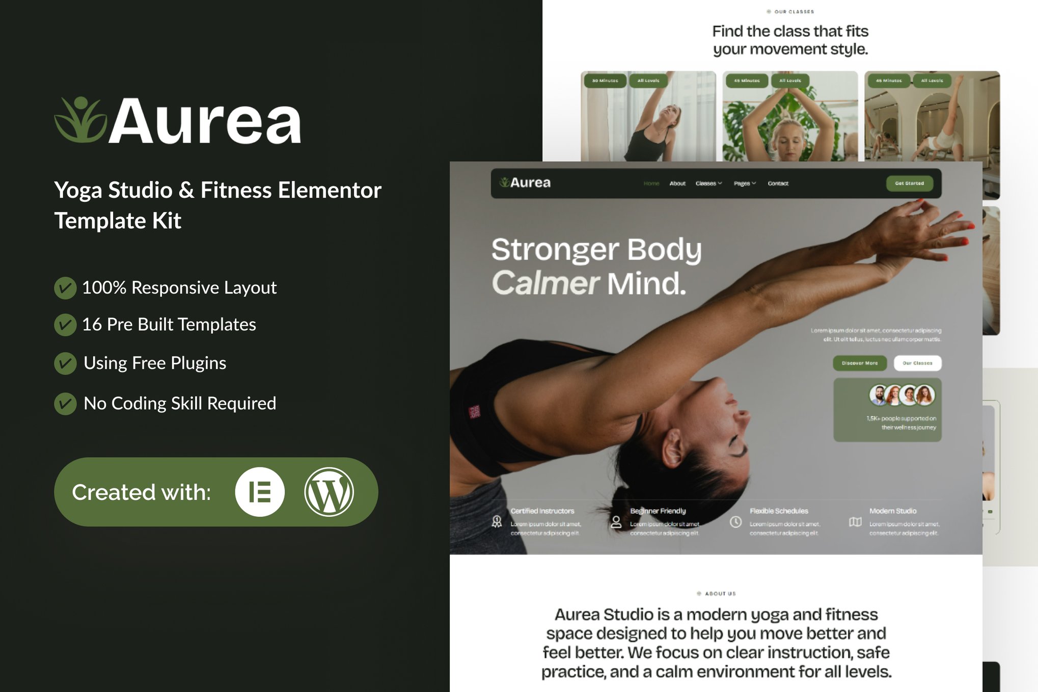 Aurea - Yoga Studio & Fitness Designer Elementor Template — Elementor template kit cover