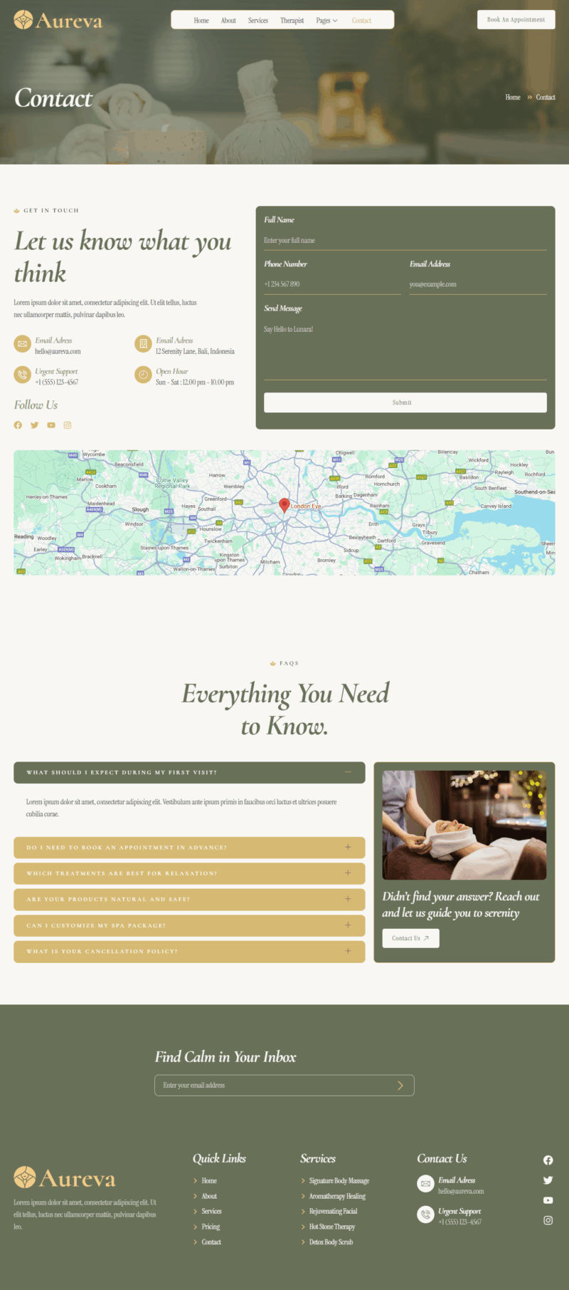 Contact — Aureva - Beauty Spa & Wellness Elementor Template
