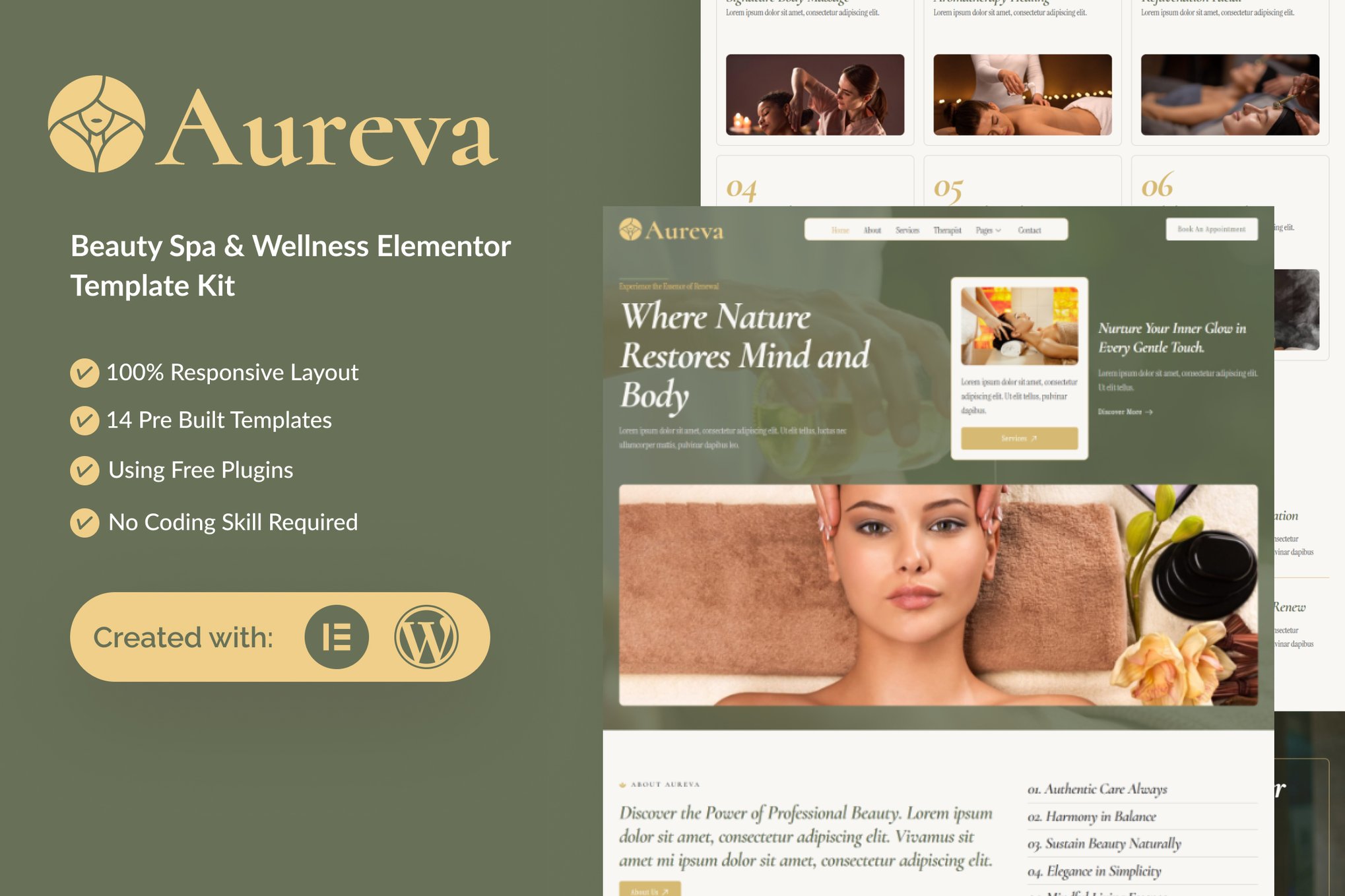 Aureva - Beauty Spa & Wellness Elementor Template — Elementor template kit cover
