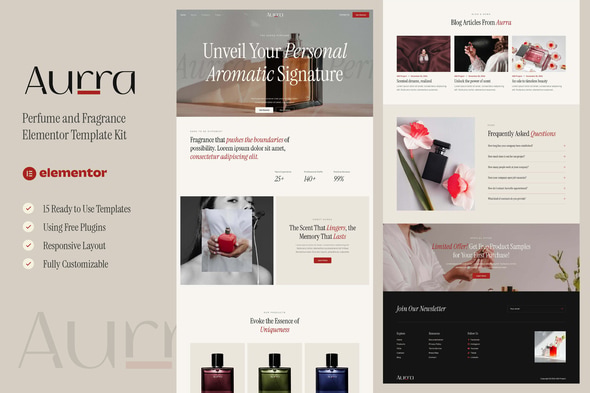 Aurra - Perfume and Fragrance Elementor Template — Elementor template kit cover