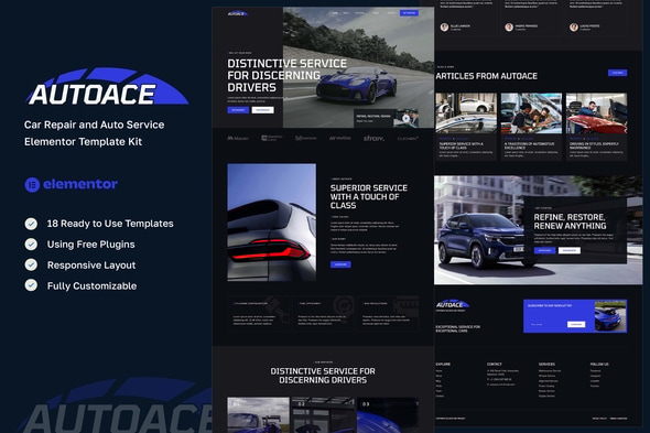 Autoace - Car Repair & Auto Service Elementor Template — Elementor template kit cover