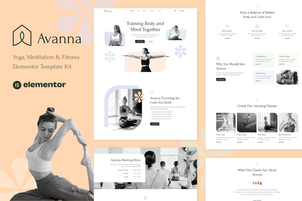 Avanna - Yoga, Meditation & Fitness Elementor Template — Elementor template kit cover