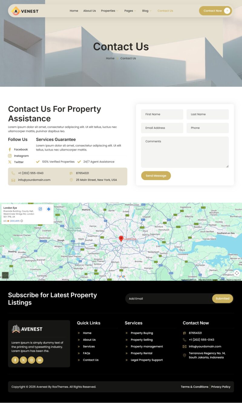 Contact Us — Avenest - Real Estate & Property Showcase Elementor Template