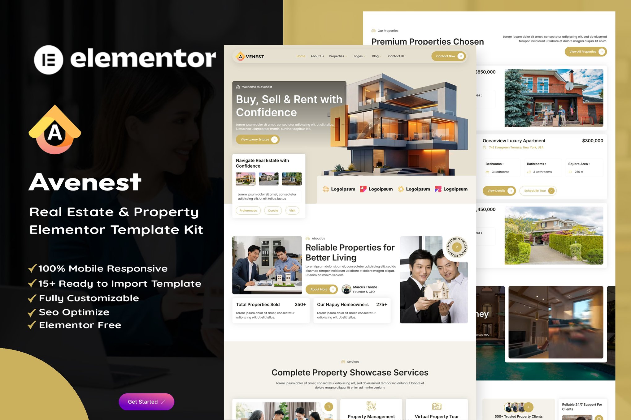 Avenest - Real Estate & Property Showcase Elementor Template — Elementor template kit cover