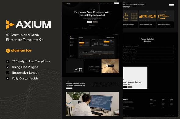 Axium - AI Startup & SaaS Elementor Template — Elementor template kit cover