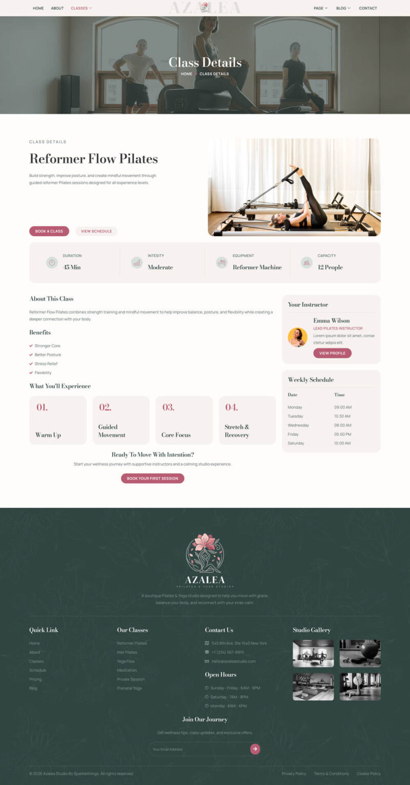 Class Details — Azalea - Pilates & Yoga Studio Elementor Template